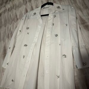 Zara White Embellished Button-Up Shirt